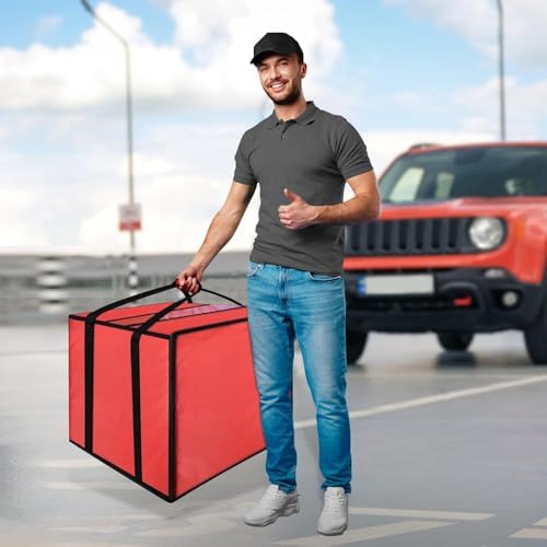 Large Pizza Delivery Bag Insulated 24"x 24" x14", Red Pizza Warmer Bag for Food Delivery, Pizza Carrier Insulated Bags Keep Your Pizza Hot and Fresh, Perfect for Deliveries and Personal Use