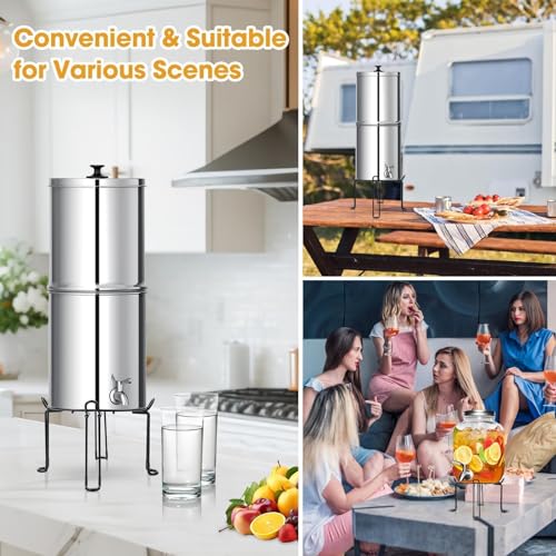 Water Filter Stand 8'' Tall 9'' Diameter Match for Berkey Big and Travel System, Stainless Steel Stand with Rubberized Non-Skid Feet, Countertop Stand for Most Medium Gravity Fed Water Coolers