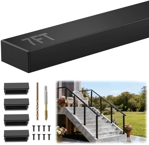 10FT Stainless Steel T304 Black Handrail for Cable Railing System, 1 Pack 3/64" Thick Rectangular Flat Top Rail, Upgraded Outdoor Coated Cable Deck Handrails for Indoor Outdoor DIY Balustrade