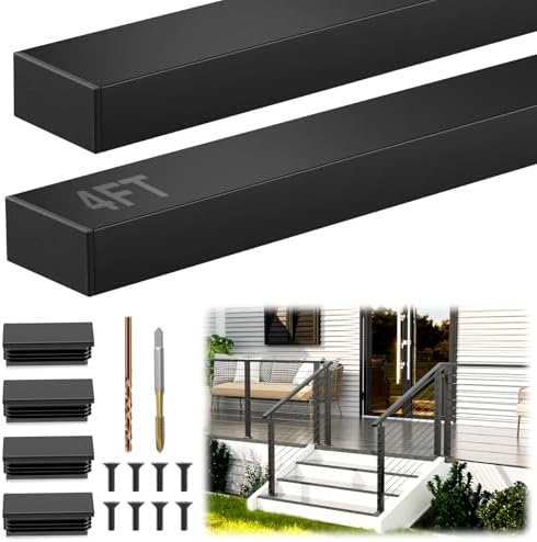 10FT Stainless Steel T304 Black Handrail for Cable Railing System, 1 Pack 3/64" Thick Rectangular Flat Top Rail, Upgraded Outdoor Coated Cable Deck Handrails for Indoor Outdoor DIY Balustrade
