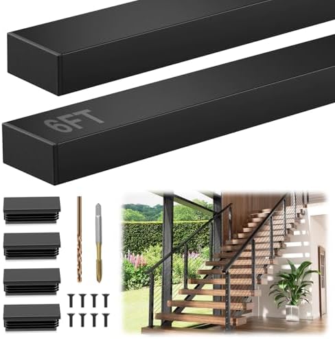 10FT Stainless Steel T304 Black Handrail for Cable Railing System, 1 Pack 3/64" Thick Rectangular Flat Top Rail, Upgraded Outdoor Coated Cable Deck Handrails for Indoor Outdoor DIY Balustrade