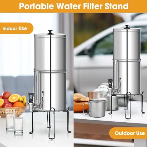 Water Filter Stand 8'' Tall 9'' Diameter Match for Berkey Big and Travel System, Stainless Steel Stand with Rubberized Non-Skid Feet, Countertop Stand for Most Medium Gravity Fed Water Coolers