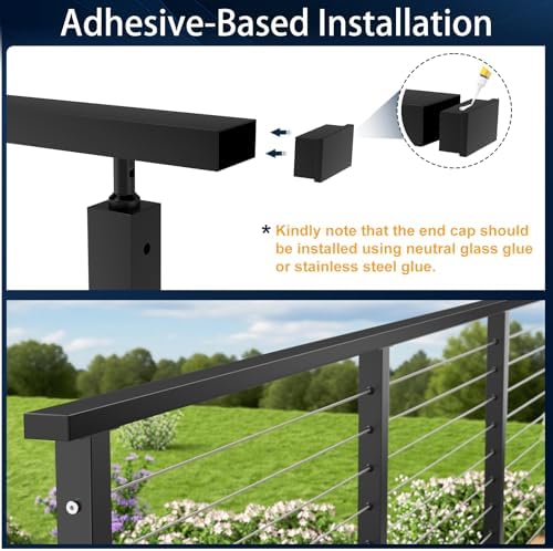 4 Pack Black Stainless Steel End Cap for Handrail, End Handrail Accessories Fit for 2.36" x1.18" Stainless Steel Hand Rail, Rectangular Tube Plug Flat Top Rail for Cable Railing System
