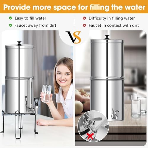 Water Filter Stand 8'' Tall 9'' Diameter Match for Berkey Big and Travel System, Stainless Steel Stand with Rubberized Non-Skid Feet, Countertop Stand for Most Medium Gravity Fed Water Coolers