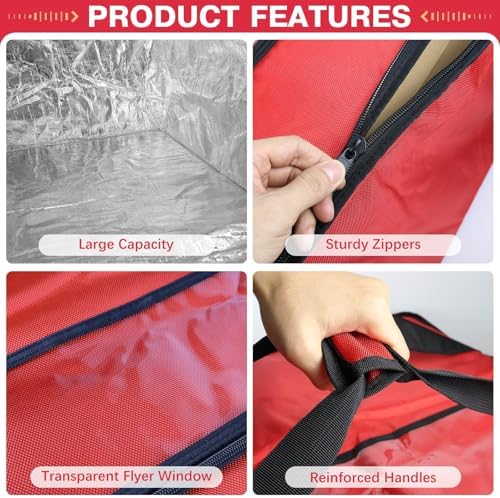 Large Pizza Delivery Bag Insulated 24"x 24" x14", Red Pizza Warmer Bag for Food Delivery, Pizza Carrier Insulated Bags Keep Your Pizza Hot and Fresh, Perfect for Deliveries and Personal Use