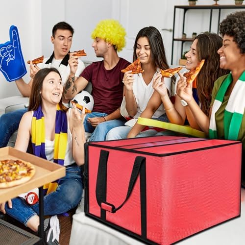 Large Pizza Delivery Bag Insulated 24"x 24" x14", Red Pizza Warmer Bag for Food Delivery, Pizza Carrier Insulated Bags Keep Your Pizza Hot and Fresh, Perfect for Deliveries and Personal Use