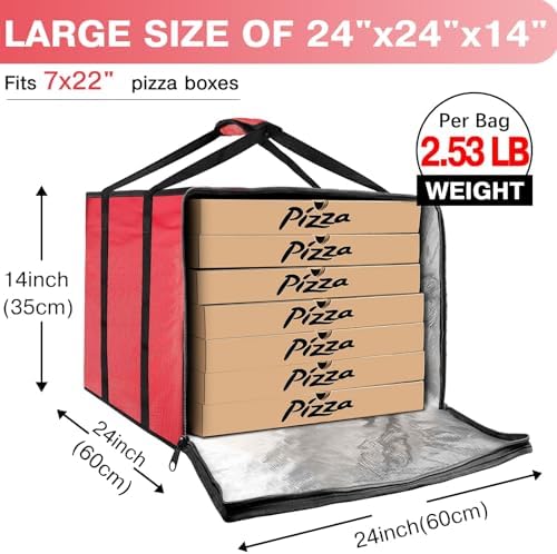 Large Pizza Delivery Bag Insulated 24"x 24" x14", Red Pizza Warmer Bag for Food Delivery, Pizza Carrier Insulated Bags Keep Your Pizza Hot and Fresh, Perfect for Deliveries and Personal Use