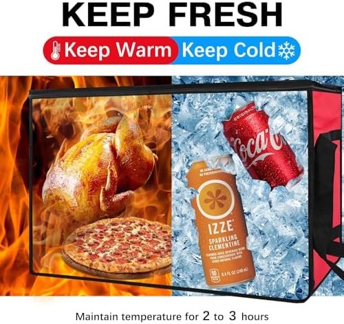 Large Pizza Delivery Bag Insulated 24"x 24" x14", Red Pizza Warmer Bag for Food Delivery, Pizza Carrier Insulated Bags Keep Your Pizza Hot and Fresh, Perfect for Deliveries and Personal Use