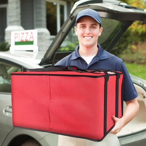 Large Pizza Delivery Bag Insulated 24"x 24" x14", Red Pizza Warmer Bag for Food Delivery, Pizza Carrier Insulated Bags Keep Your Pizza Hot and Fresh, Perfect for Deliveries and Personal Use