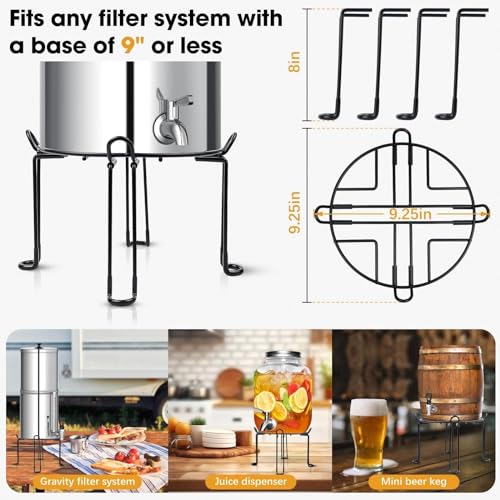 Water Filter Stand 8'' Tall 9'' Diameter Match for Berkey Big and Travel System, Stainless Steel Stand with Rubberized Non-Skid Feet, Countertop Stand for Most Medium Gravity Fed Water Coolers
